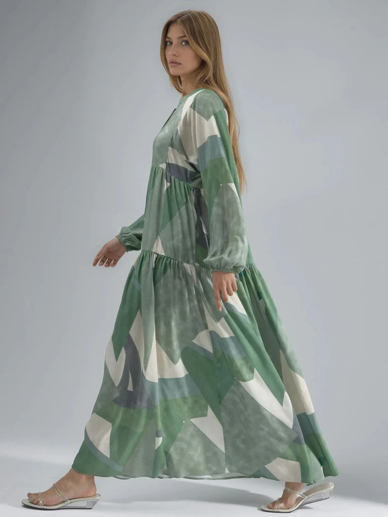 هيكاب فستان ماكسي طويل الأكمام من الفيسكوز مطبوع